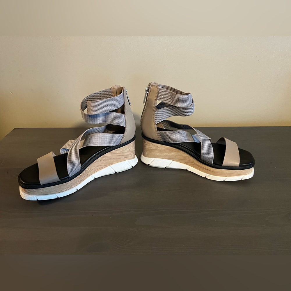 Beige Strappy Platform Sandals with Elastic Ankles - Picture 6 of 11